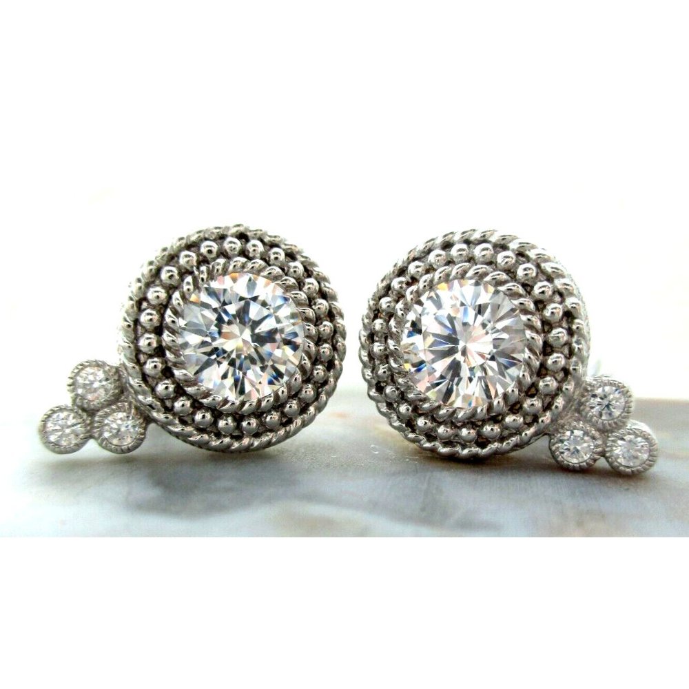 Judith Ripka Sterling Silver Diamonique CZ Clip On Round Earrings New